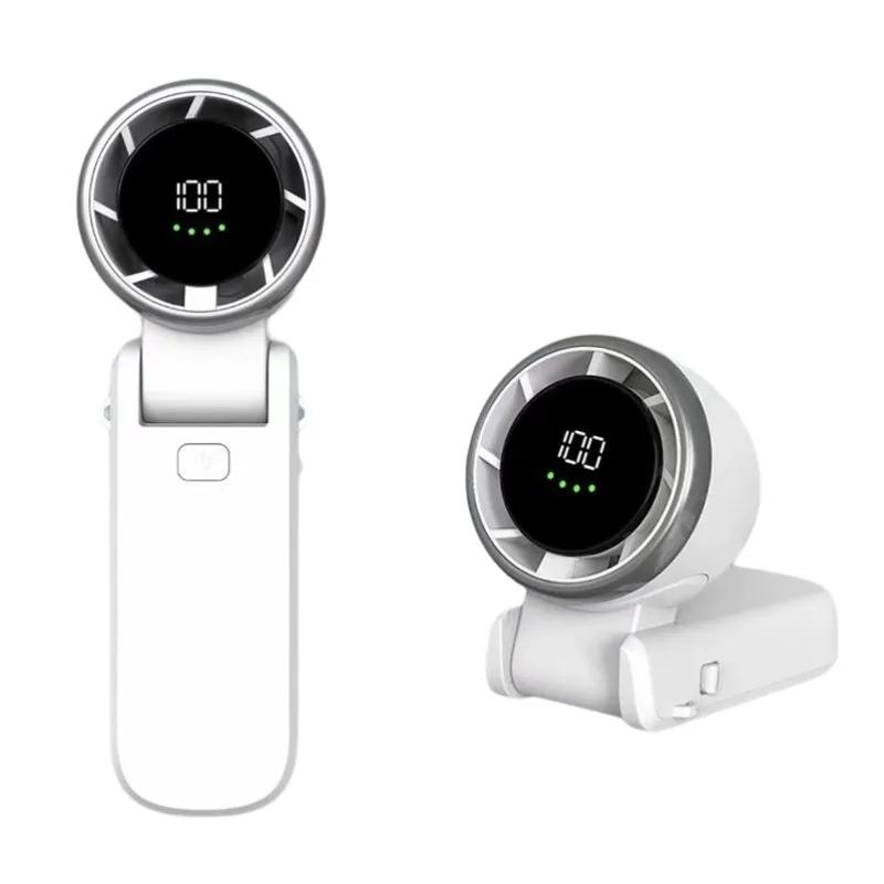 

Portable Handheld Mini Fan Foldable USB Rechargeable Strong Wind 5-Speed Digital Display for Travel Camping Outdoor Cooling белый