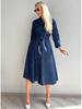 Seven-Sleeve Stretch Denim Maxi Dress with Stand-Up Collar and Hidden Buttons - Autumn 2025 Women's Wear