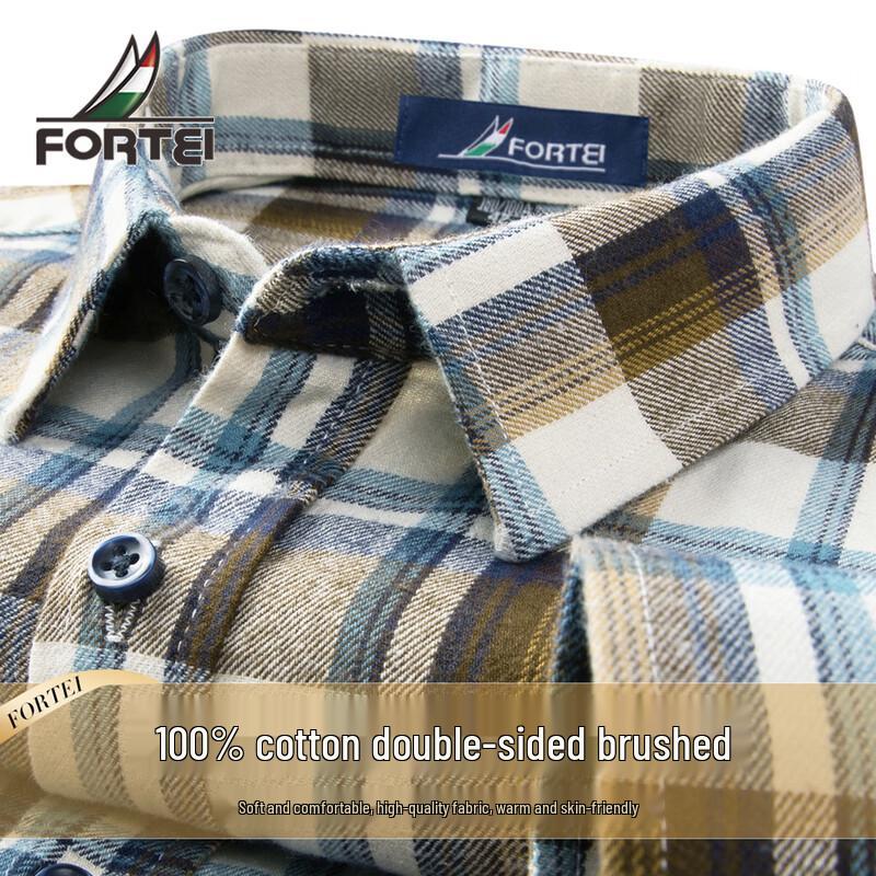 Futeng Men s 100% Cotton Brushed Plaid Long-Sleeve Shirt 41