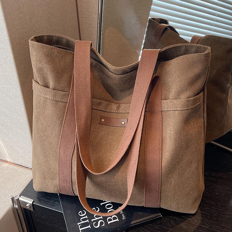 2025 New Tote Bag Bag Women's Shoulder Bag College Student Versatile Commuting Large-capacity Casual Canvas Make-up Bag