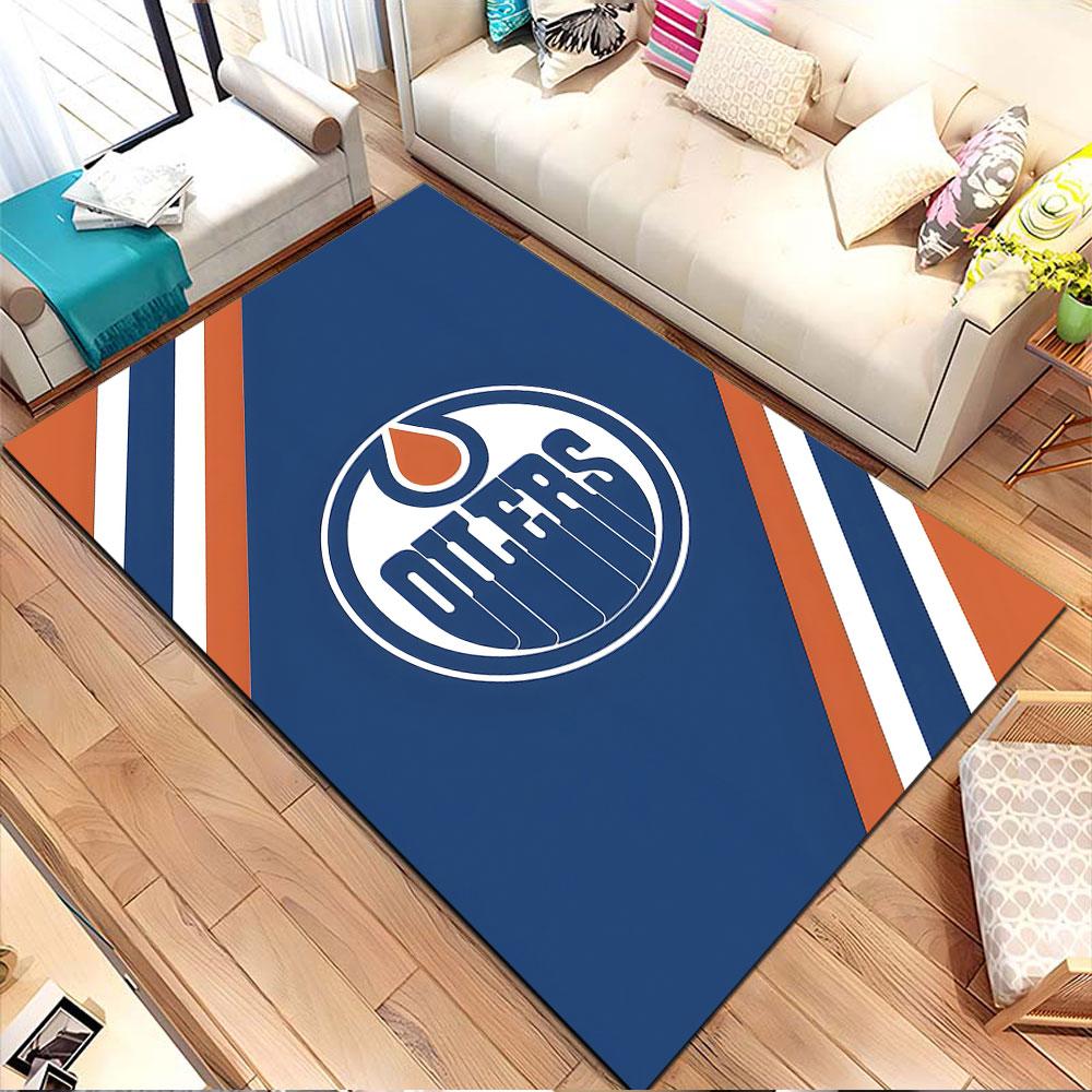 Edmonton Oilers Themed Rug Design Patterned Carpet, Non Slip Mat Suitable for Living Room and Bedroom Sofas