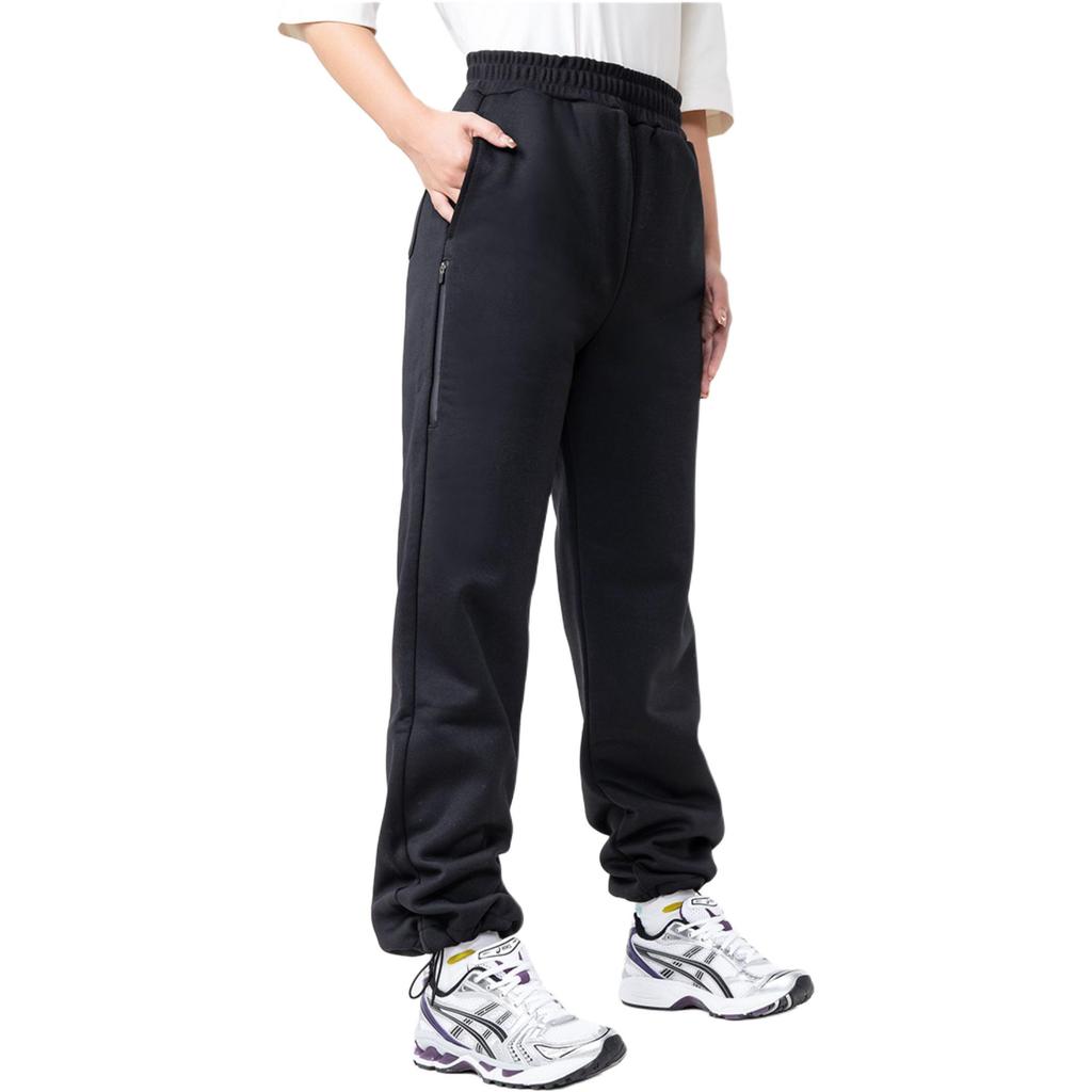 Asics Solid Color Outdoor Casual Elastic Cuffed Straight Loose Warm Knitted Sports Pants Women Bottoms Black 2032D048-001