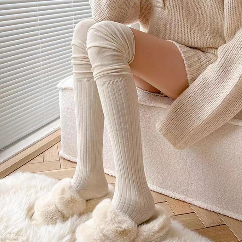 Solid Color Thigh High Stockings Women Trendy Casual Over The Knee Female Long Socks Thermal Warm Cotton Tall Tube Leggings