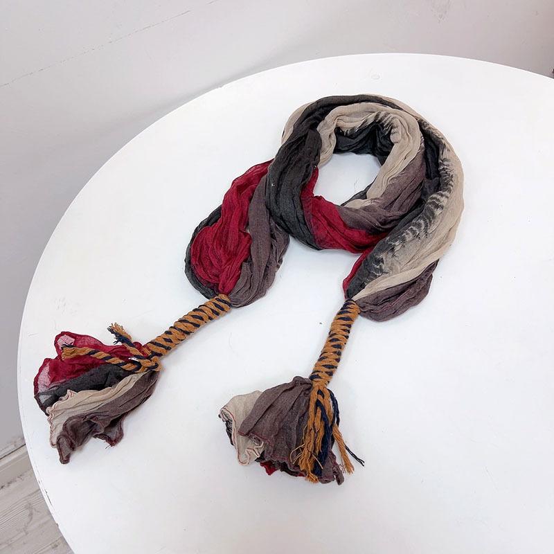 Retro Pleated Color Matching Gradual Change Scarf Soft Versatile Slender Silk Scarf Women'S Warm Neck Scarf Shawl