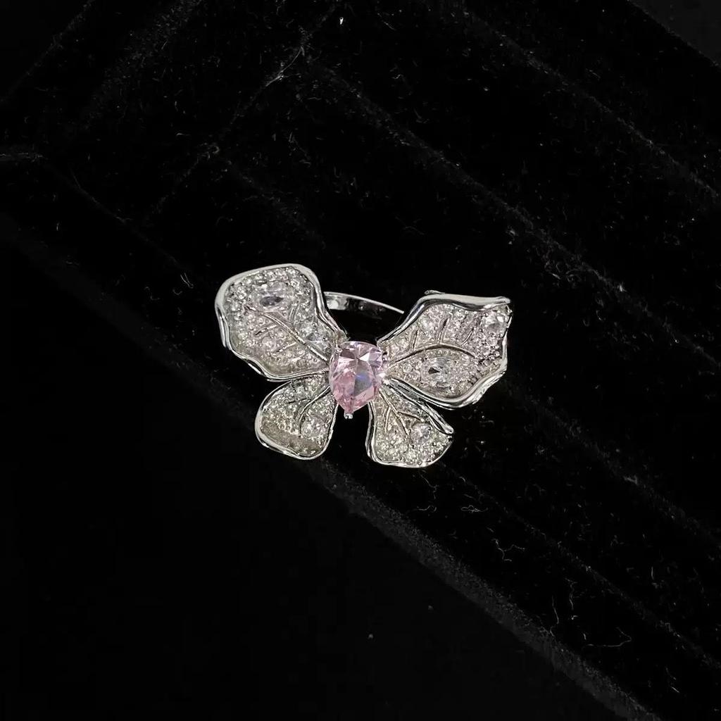 Blue Gem Flower Ring: Women's Handmade Zircon Flower Design, Light Luxury High-End Open Ring Jewelry
