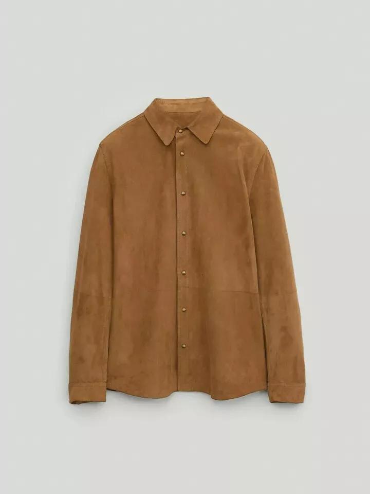 Men's Brown Soft Suede Lambskin Leather Shirt Handmade Stylish Casual Party Fashion Designer