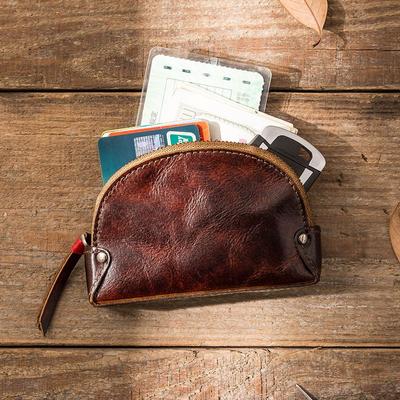 Oryginalny Retro Skórzany Portfelik na Monety Etui na Prawo Jazdy Klucze Skóra Bycza Mieszana Roślinnie Pierwsza Warstwa Męskie i Damskie Portmonetki na Drobne, Całkowicie Skórzane Ręcznie Robione