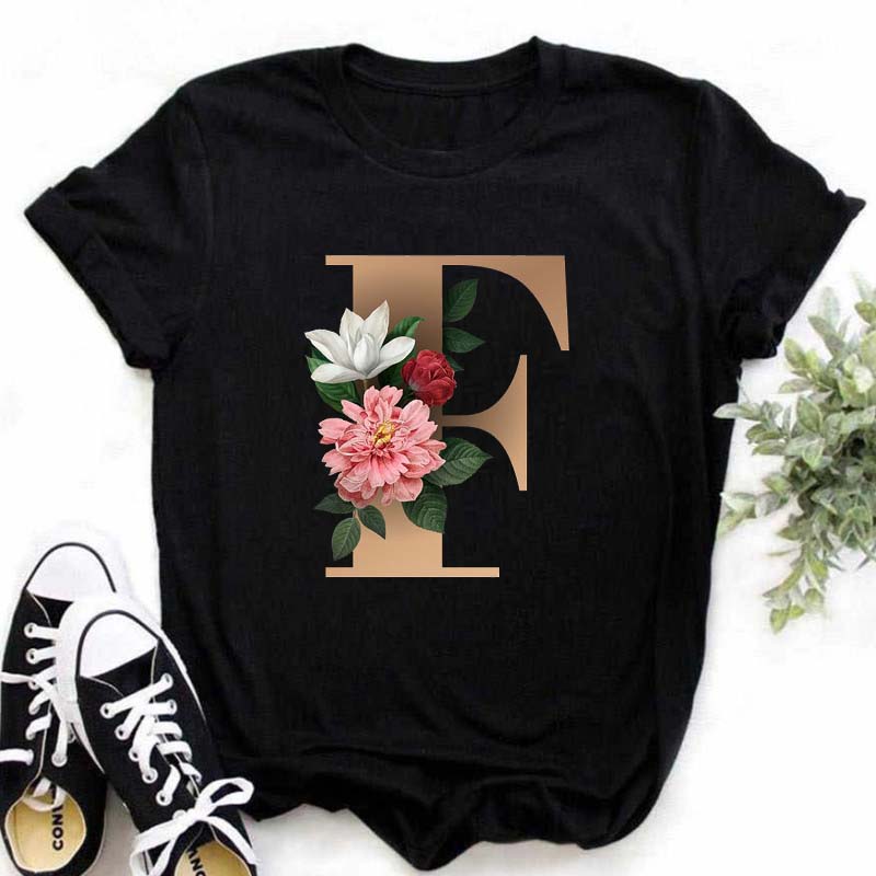 A B C D E English Alphabet  3D Print T Shirt Women New Summer Couples Lovers Harajuku Casual Black Tops Tshirts