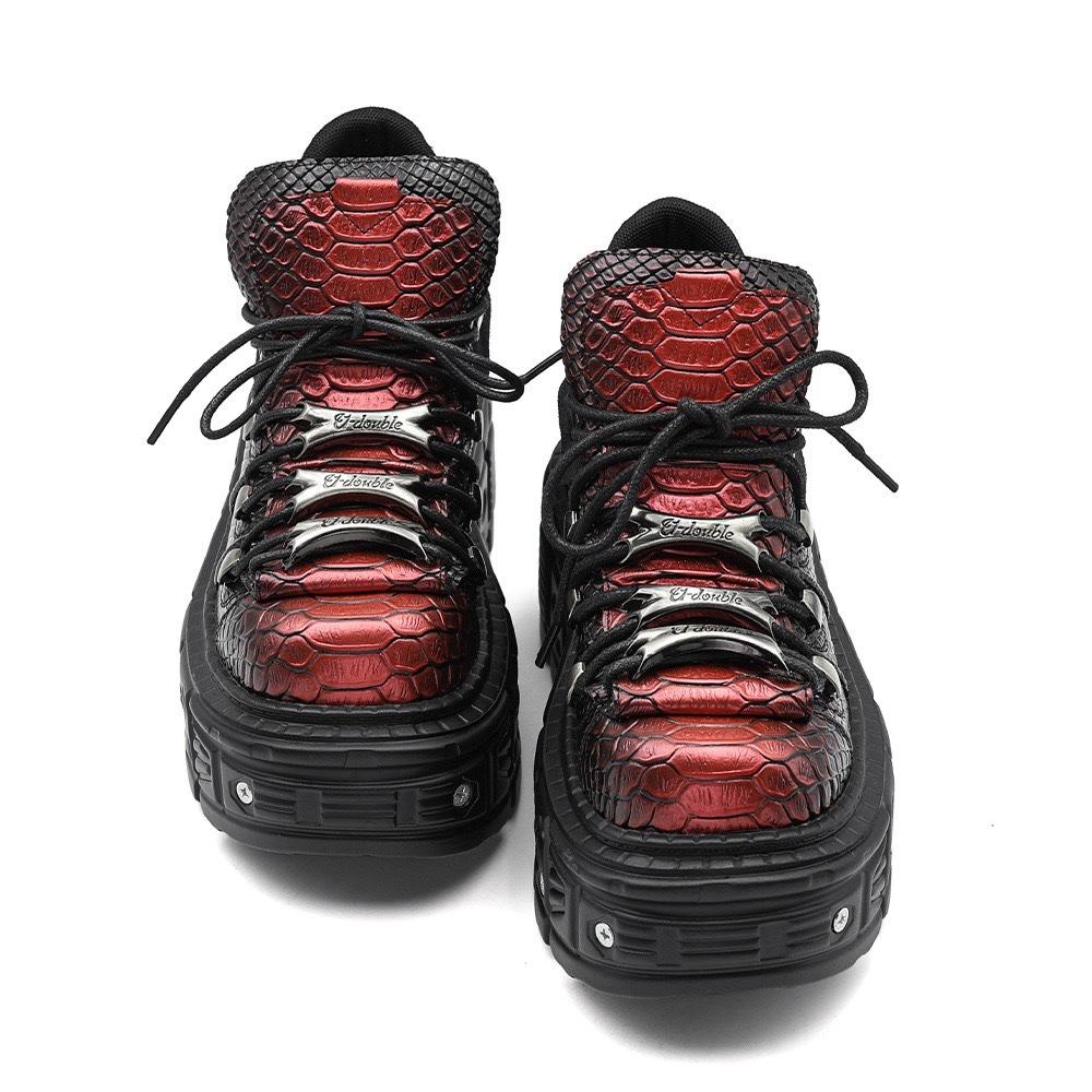 Gothic Ankle Rock Boots New Punk Style Women Shoes Lace-up Heel Height 6CM Platform Shoes Woman Metal Decor Woman Sneakers