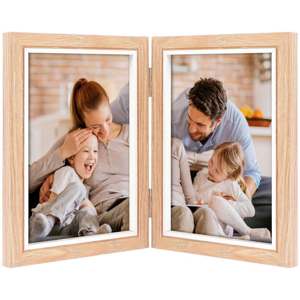 Doppel-/Dreifach-Fotorahmen 180° faltbarer, aufklappbarer Bilderrahmenständer Vertikal auf dem Schreibtisch aufstellbarer Fotorahmen mit Glasfront Schwarz