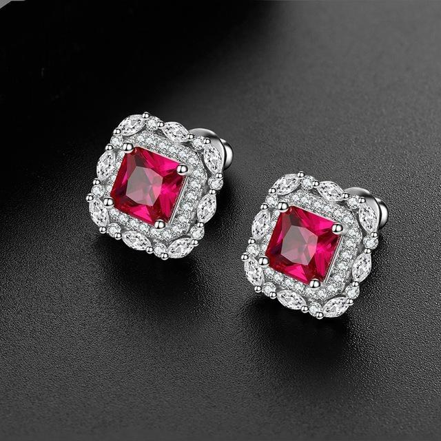 Carat Round Red Garnet Flower Stud Earrings for Women Fashion Engagement Jewelry Birthday Gifts New Water Drop Long