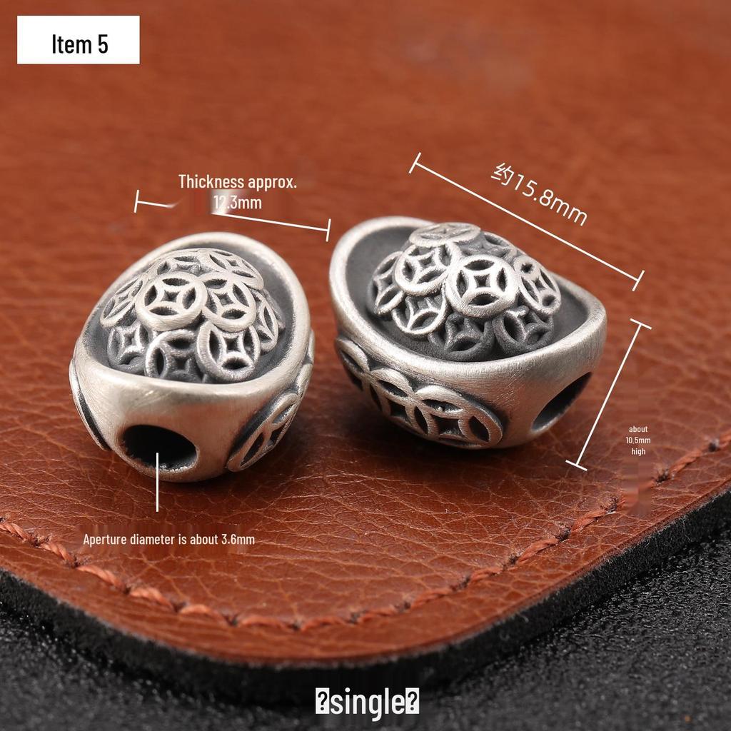 Sterling Silver S999 Wealth Copper Coin Beads: DIY Spacer Beads for Red String 3D Bracelet Jewelry