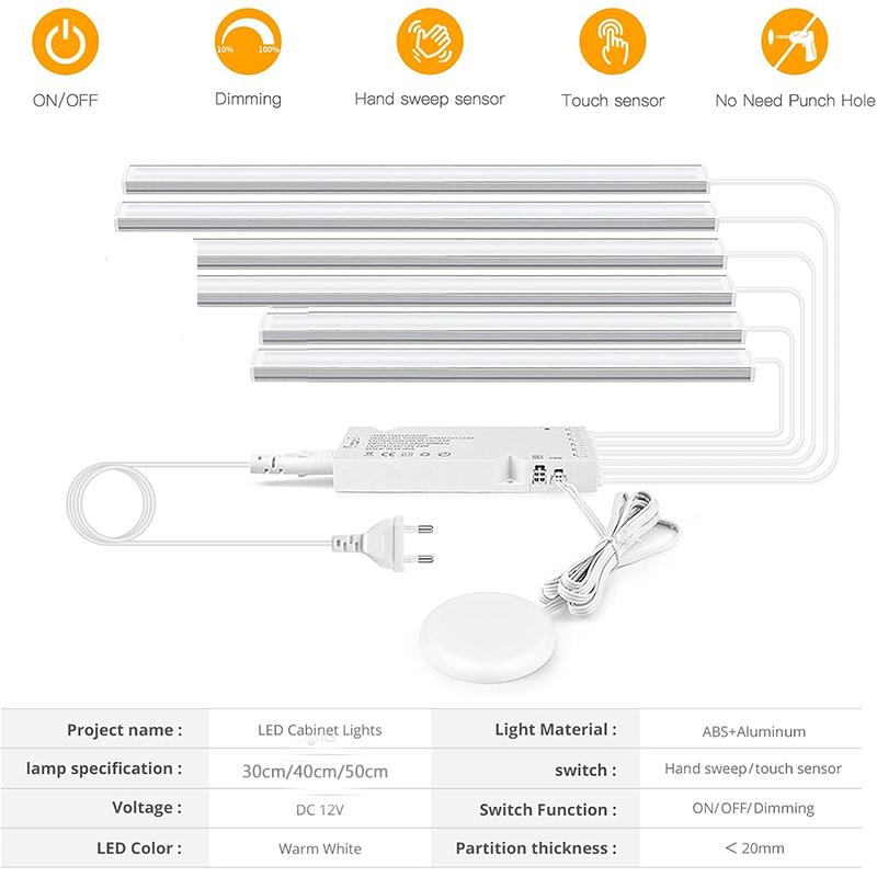 6 Pcs Dimmable LED Dar Light for Wood Slat Wall Panel In Parallel with Touch Sensor Switch for Wall Decor (2*30cm +2*40cm+2*50cm)