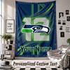 Wall Hanging Tapestry With Custom Name & Text, Seattle Seahawks Decorative Tapestry For Bedroom