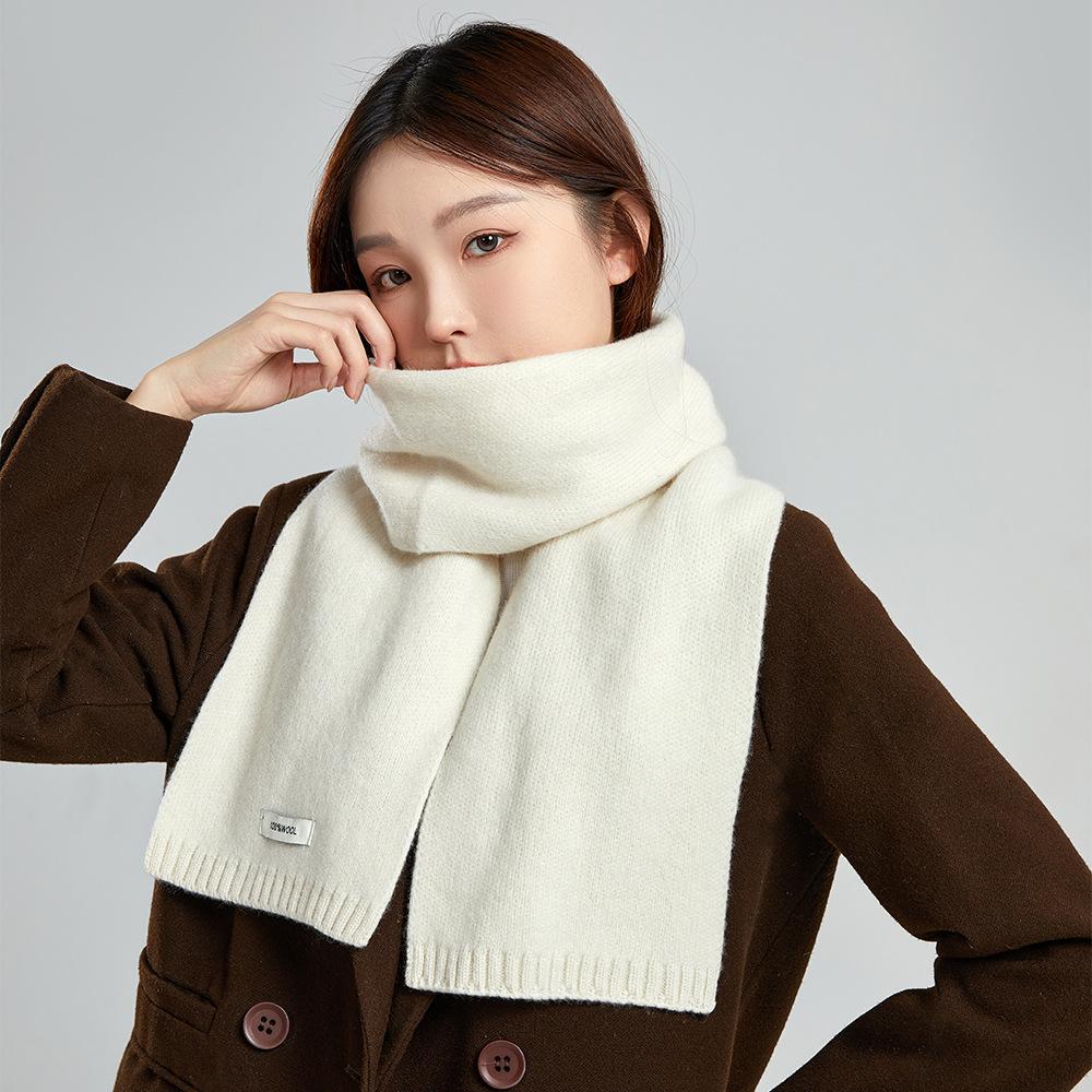 Ins100% Wool Solid Color Scarves Women's Autumn and Winter High Quality Korean Style Warm Knited Student Scarf 20x160cm