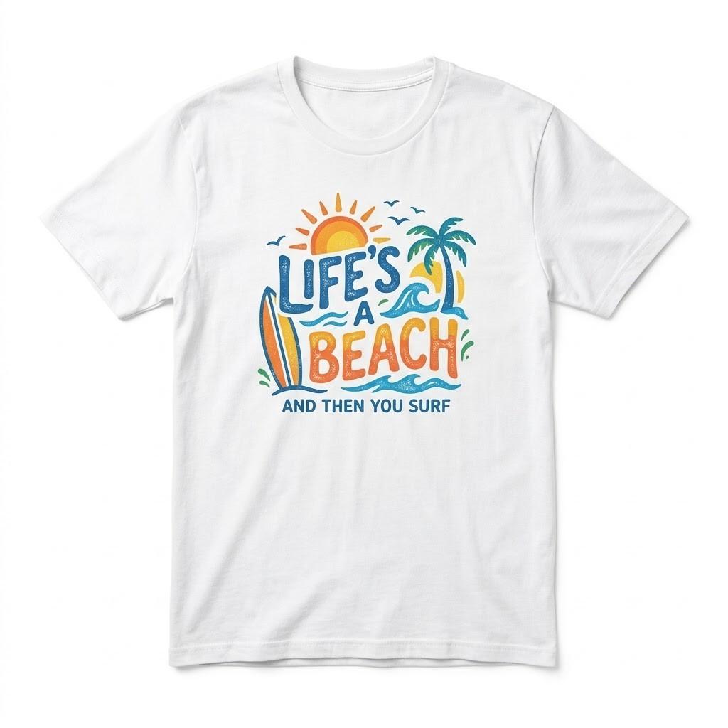 Life’s A Beach And Then You Surf T-Shirt Retro Summer Surf Vibe Tee Unisex T-Shirt M