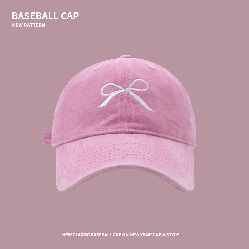

Bow baseball cap Women s versatile washed cap Wide brim face covering Sun hat Student running cap adjustable (55-59CM)