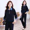 Spring Women's Color-Block Lapel Two-Piece Set: Sweatshirt & Sweatpants - Casual Sportswear for Mothers