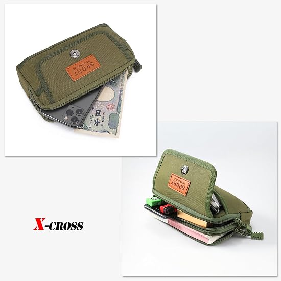 [X-cross] Belt Pouch, Horizontal, Men's, Smartphone Holder, Belt Loop, Outdoor, Double Zipper, Magne