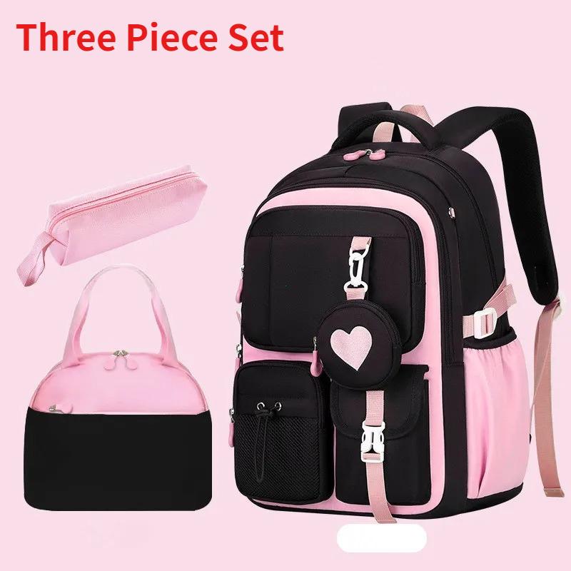 Motif Cœur Sac d'École Sac à Dos Trousse à Crayons Sac à Lunch Ensemble Trois Pièces Tissu en Nylon Imperméable Garçon Fille Adolescents Sac à Dos Tendance