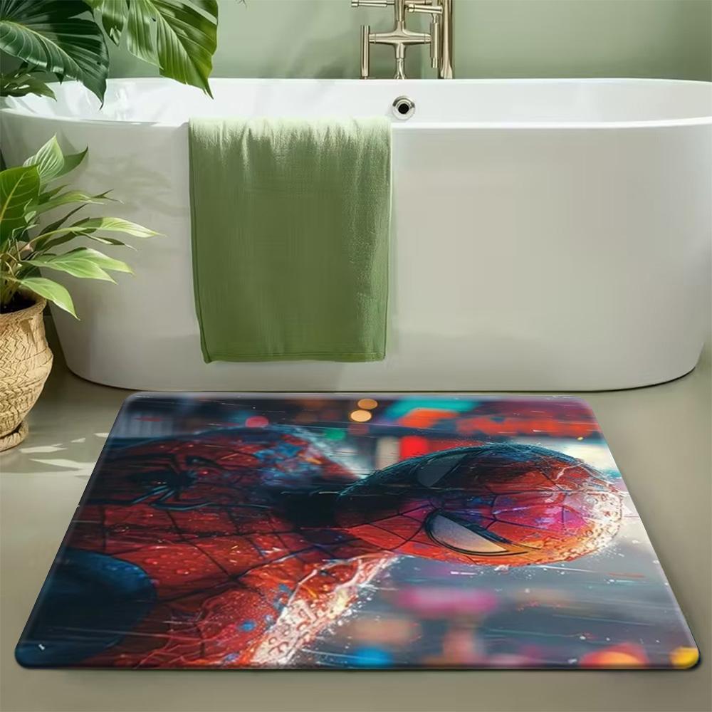 Bath Mat 1pc, Spider for Man Multiverse, MARVEL Flannel Rectangular Mat, Bathroom Non-slip Entrance Mat, Fun Door Decoration M