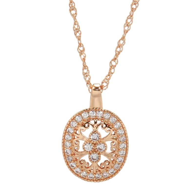 

Classic Vintage Natural Zircon Pendant Necklaces For Women Luxury Rose Gold Color Oval Pendant Daily Fine Jewelry
