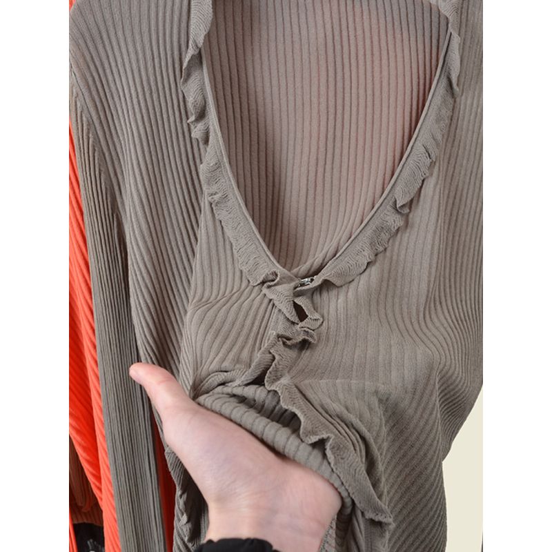 Ruffle V-neck Thin Type Sunscreen Blouse Long Sleeves K-style Spring Ice Silk Knitted Inner Match Slimming Cardigan Sweater