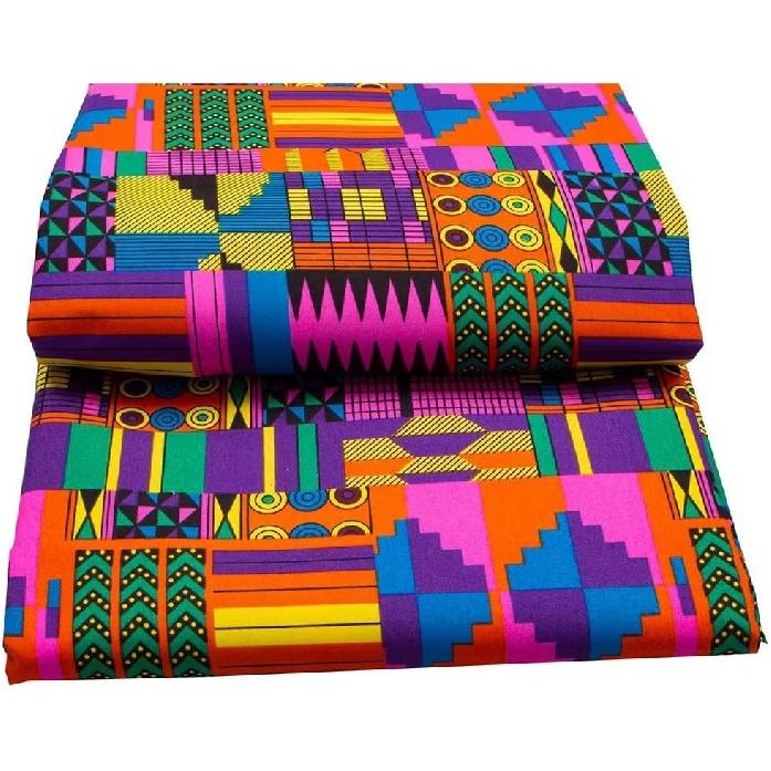 6 Yards Kente African Fabrics Bright Color Polyester African Cloth by Yard Ankara Fabric Sewing for Crafts