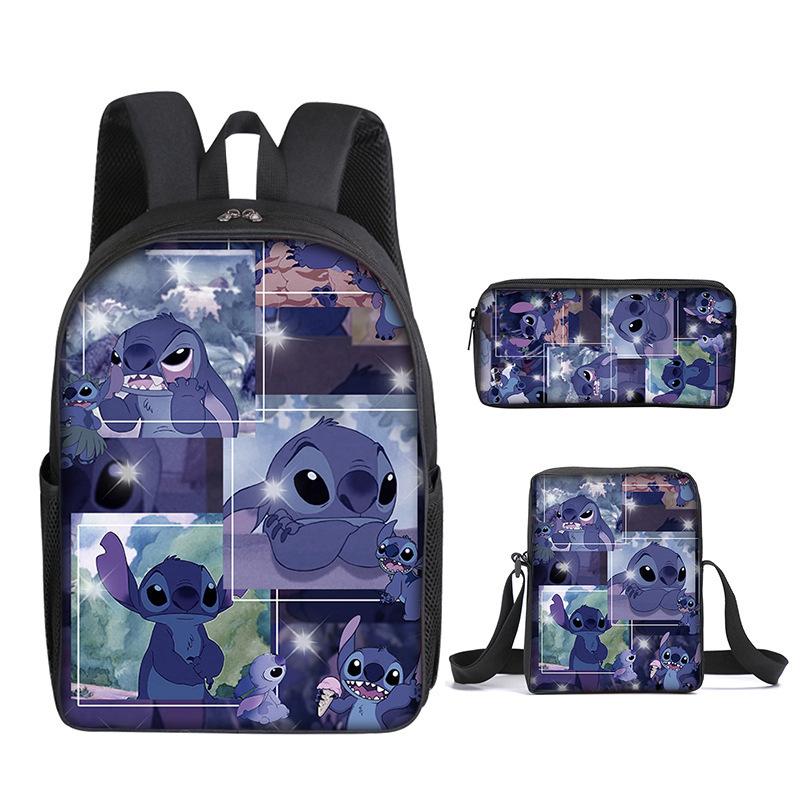 New Stitch Backpack, Stitch Three Piece Set, Elementary School Printed Cartoon Backpack, Shoulder Bag, Pencil Case Set