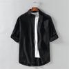 Summer Men Fashion Trendy Cotton Linen Five-Point Sleeve Shirt Casual Loose Solid Color Thin Breathable Top 3Xl