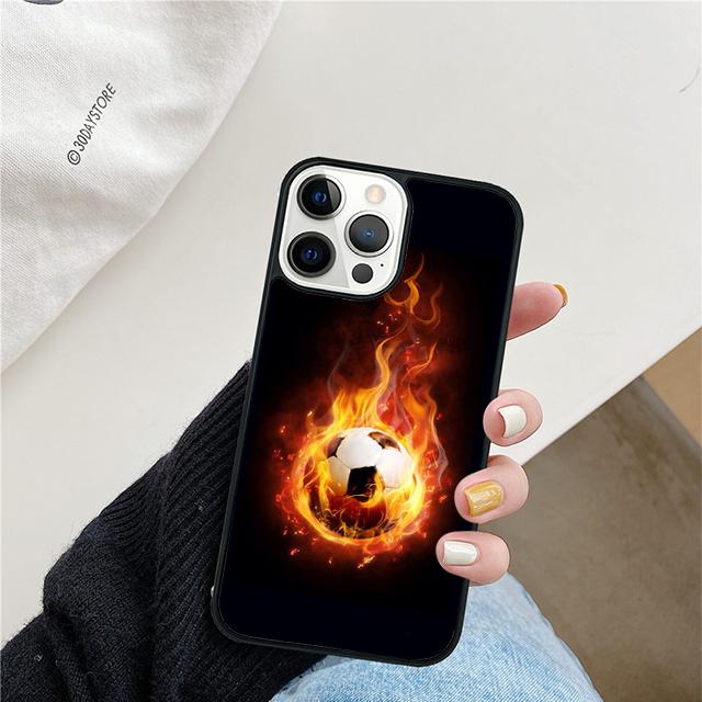 Fire Football Ball Soccer Phone Case For iPhone 17 Air 15 16 Cover 11 13 14 Pro Max 12 Plus Max Fundas
