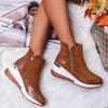 Brown Women's Wedge Heel Winter Boots with Thick Soles and Side Zipper