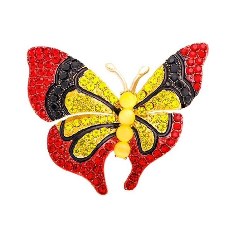 Изысканная брошь-бабочка с цветными кристаллами, латунная булавка, женская брошь на грудь, модный аксессуар для одежды красный