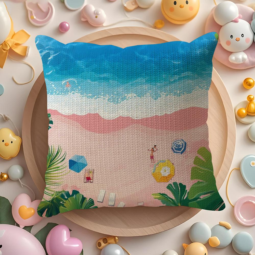 Beach Holiday Beach Style Home Pillow Case Pattern Printed Pillowcase for Living Room Sofa Cushion Cover Bedroom Decor