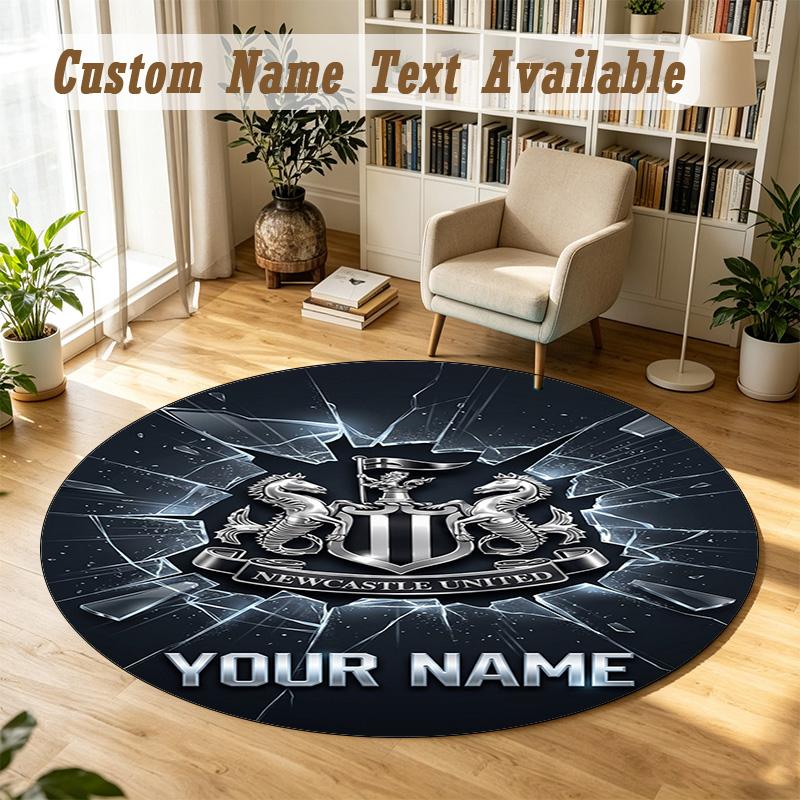 Round Rug Custom NameNewcastle United FC Pattern Non Slip Carpet Home Floor Decor