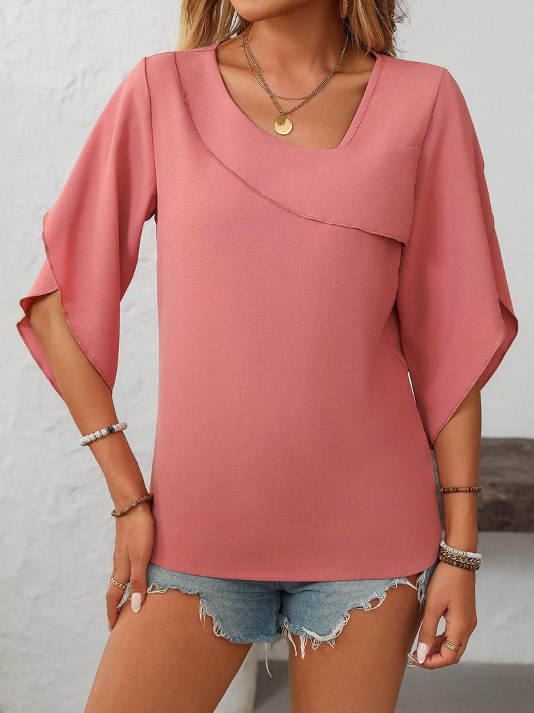 2025 Sommer Neue Damen Casual Schräg V-Ausschnitt Chiffon Puffärmel Elegante Bluse