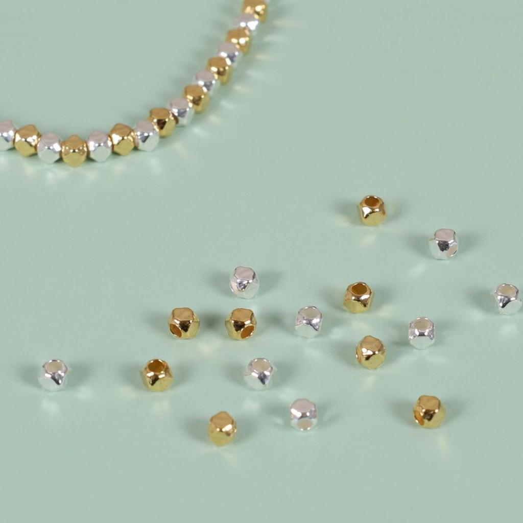 S925 Sterling Silver Hexagonal Faceted Spacer Beads – 3mm Diamond-Cut Silver Beads for DIY Jewelry.