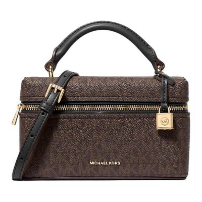 Jana Signature Chiusura a Zip Ferramenta Dorata Tela Rivestita Borsa Tote Mini da Donna Marrone
