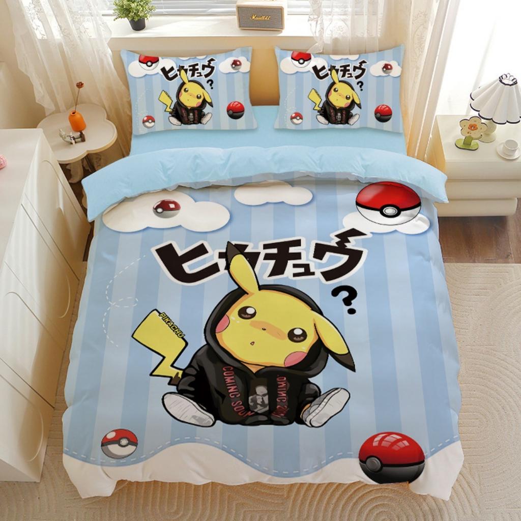 Anime Gengar P-Pokemon Steppdecke Bettbezug Kissenbezug 3D Gedruckt Pikachu Bettwäsche Set Kinder Bettbezug Mädchen Jungen Urlaubsgeschenke