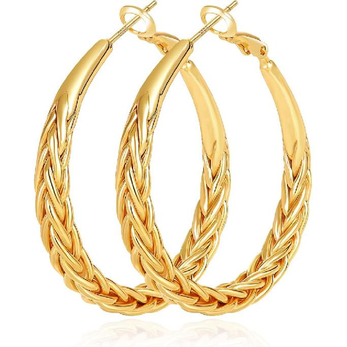 JEMARA Silver Hoop Earrings for Women Trendy Hypoallergenic 925 Sterling Silver Post Hoop Earrings Thick Twisted Large Silver Hoop Earrings