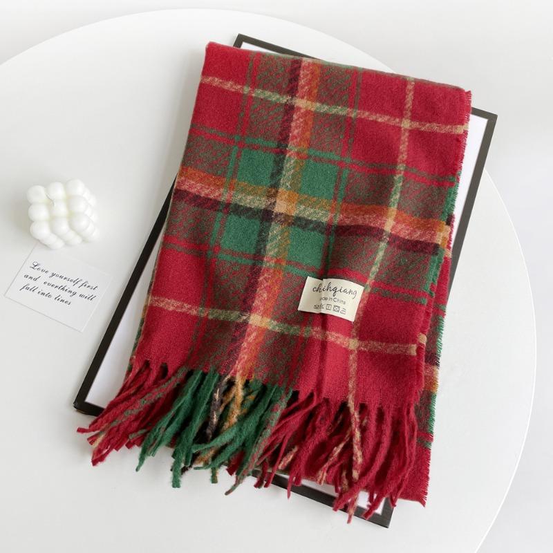 Imitation cashmere scarf women's autumn and winter color plaid thickened scarf to keep warm scarf versatile shawl