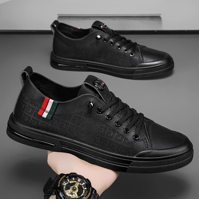 Black chef men's shoes summer waterproof and non-slip kitchen work flat shoes one pedal men's leather shoes casual trendy shoes