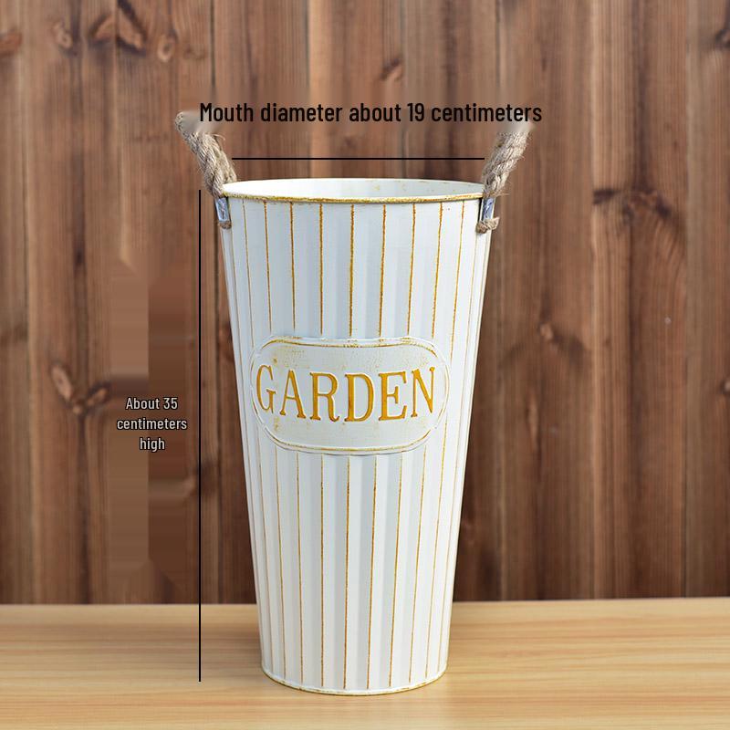 Hydration Bucket Retro Wrought Iron Flower Vase for Home Decor and Arrangements - Extra Large Dried Fresh Floral Display Cylinder