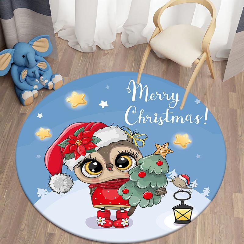 Christmas Kawaii Printed Round Carpet Children's Living Room Mat Floor Mat Yoga Mat Bedroom Chair Non Slip Mat New Year Gift