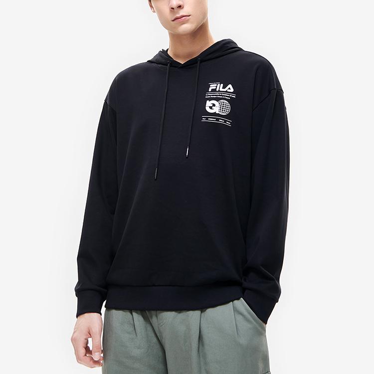 FILA Fleece Letter Print Hoodie Men Hoodies Black F11M239204F-BK