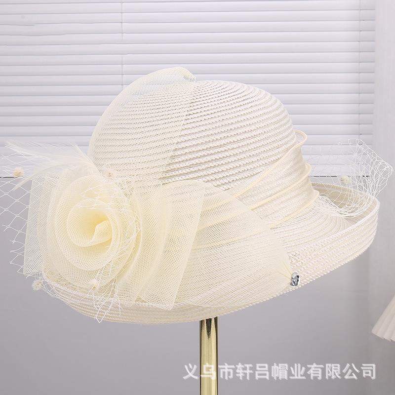 European and American Temperament Retro Crimped Brim Breathable Mesh Basin Hat Women's Summer Banquet Fashion Versatile Sunshade Sunscreen Hat