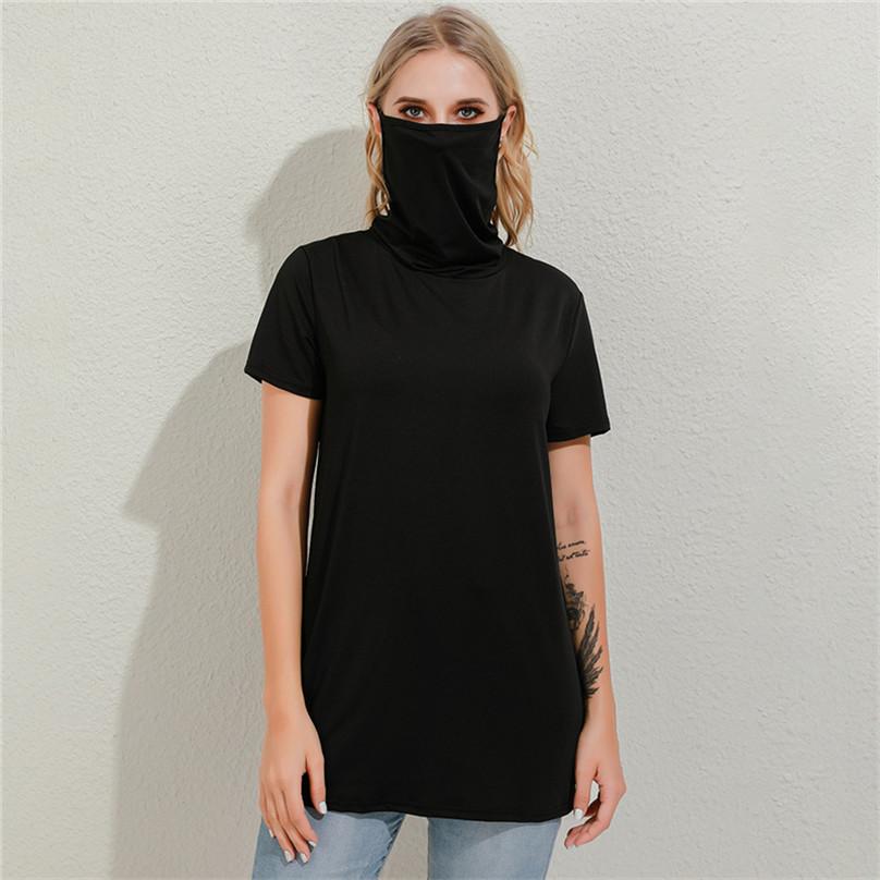 Summer European and American Fashion Casual Multifunctional Dust-proof Sunscreen High-neck Short-sleeved Women's T-shirt