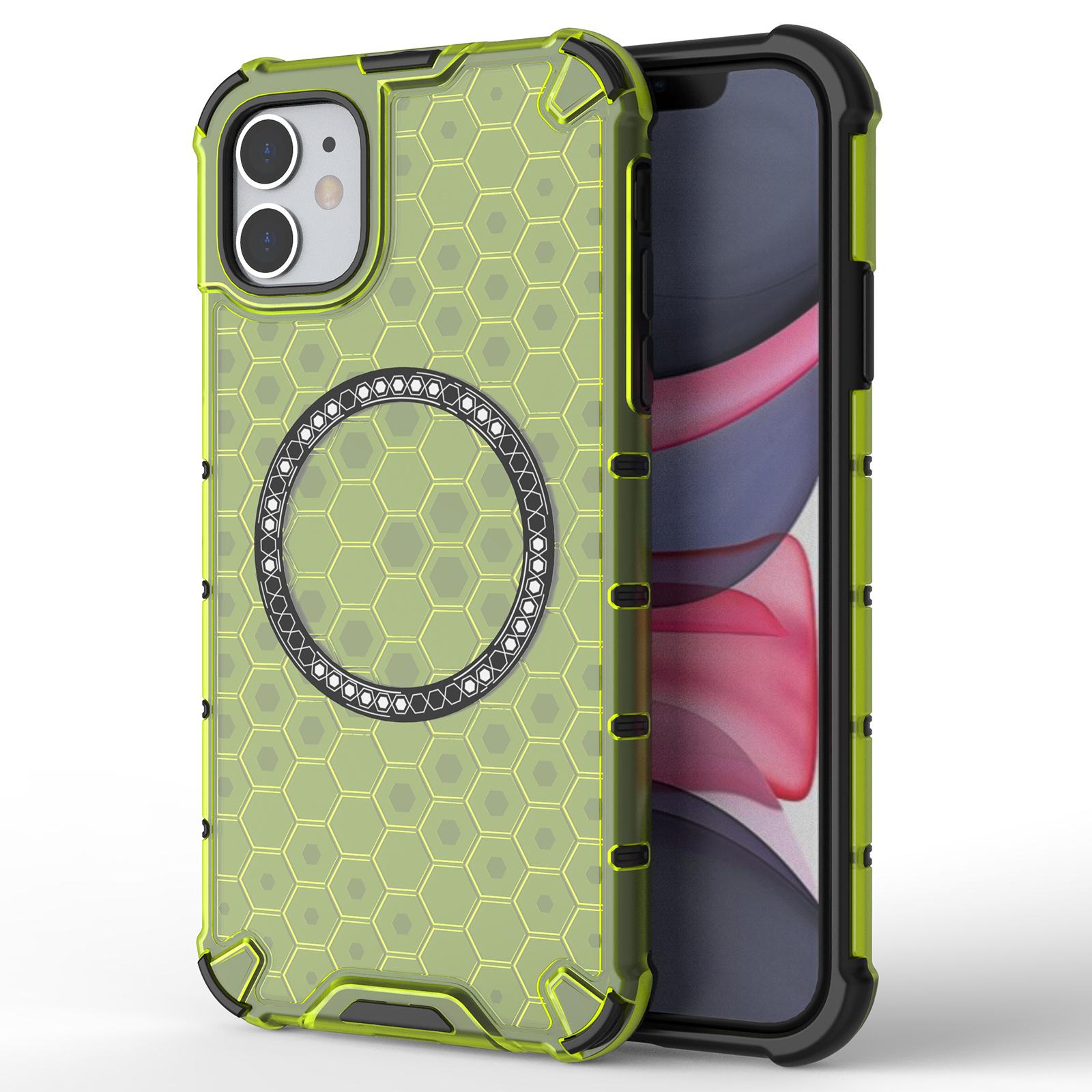 

For iPhone 11 Case Compatible with MagSafe Honeycomb Design TPU+PC Phone Cover Green