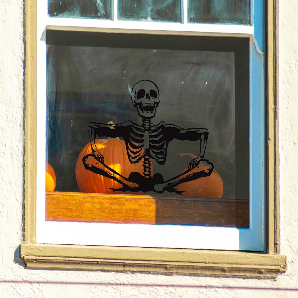 Smiling Halloween Skeleton Glass Showcase Bedroom Home Decoration Stickers Wall