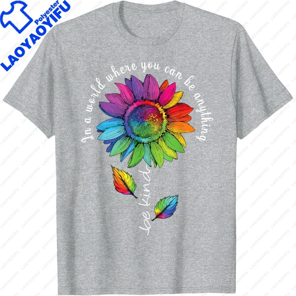 LGBTQ Rainbow Sunflower Be Kind Gay Love Pride Flower TShirt Women Clothes Oversized Harajuku Tees Oneck Color Print Tees